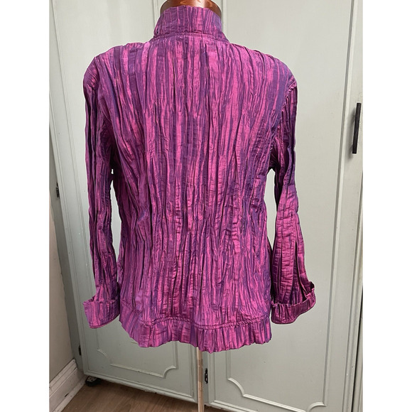 Chicos Ruffle Rhea Shimmer Purple Crinkle Jacket Open Topper Size 2 Large - Picture 3 of 5